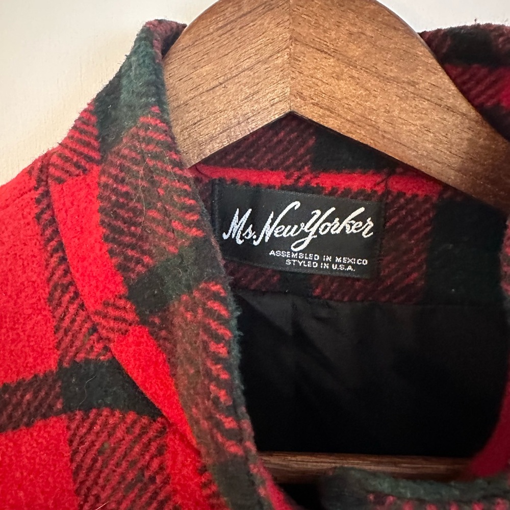 Ms New Yorker Red and Black Plaid Pea Coat - Picture 2 of 4